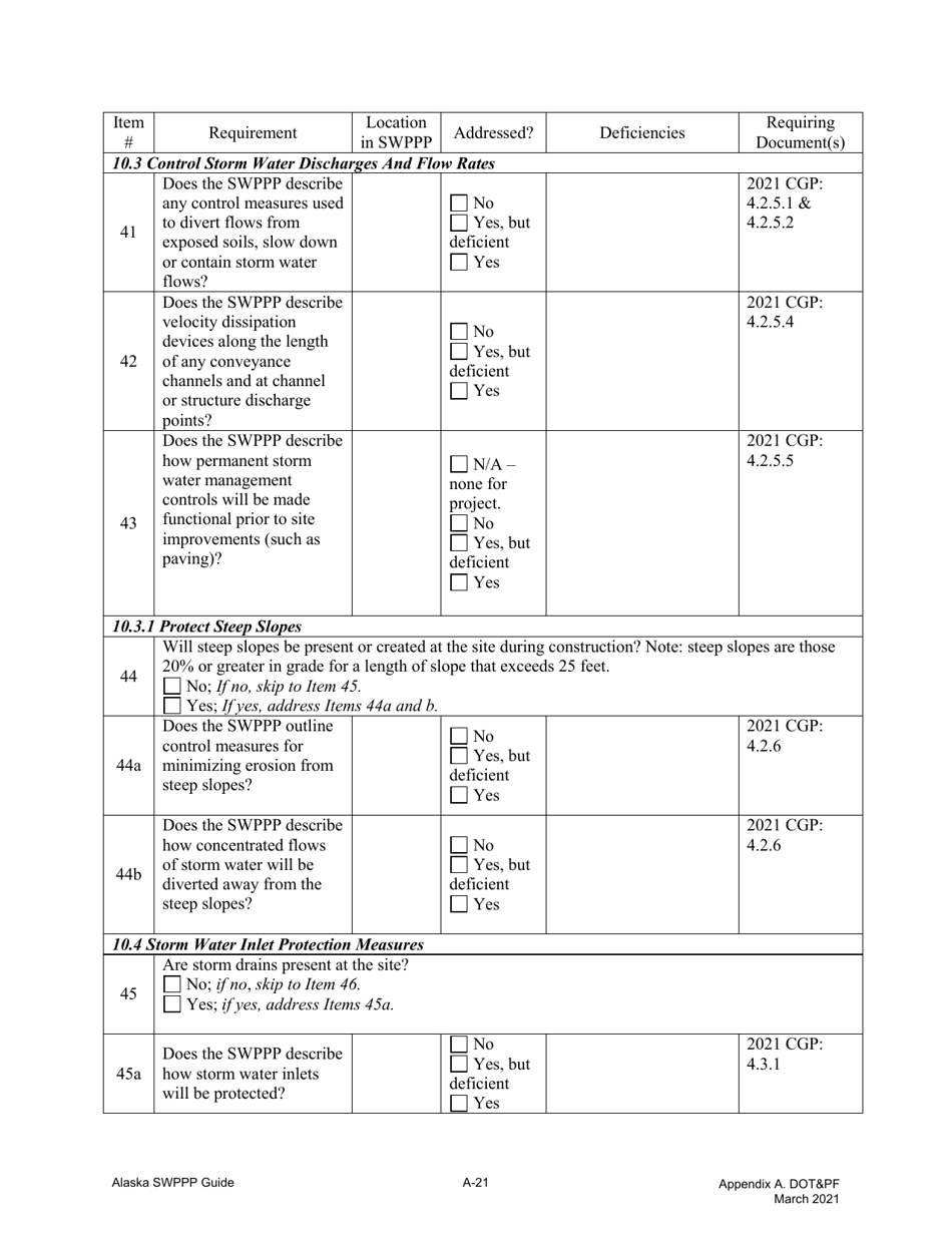 Appendix A Storm Water Pollution Prevention Plan Review Checklist - Alaska, Page 11