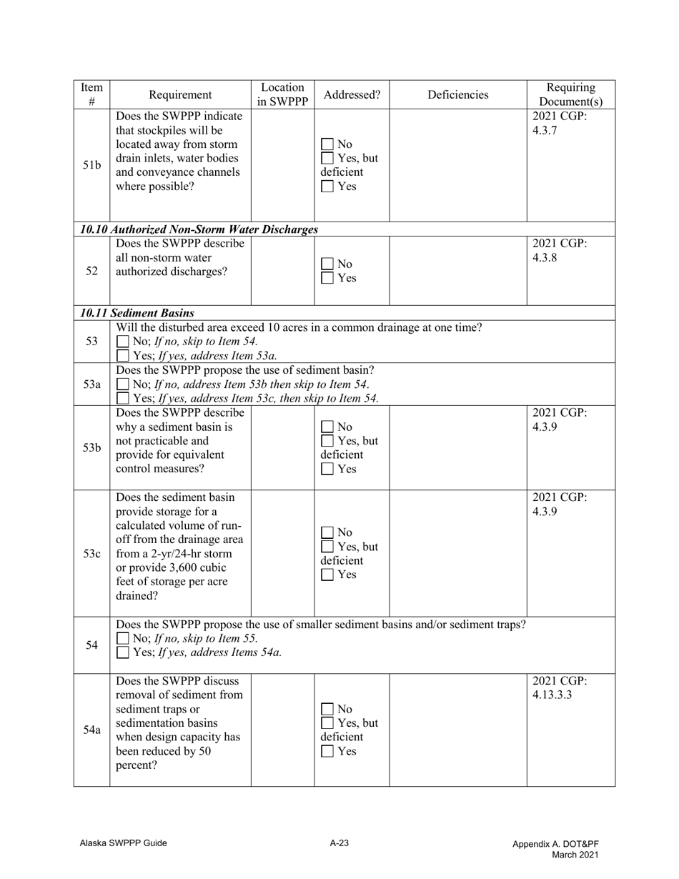 Appendix A Storm Water Pollution Prevention Plan Review Checklist - Alaska, Page 13