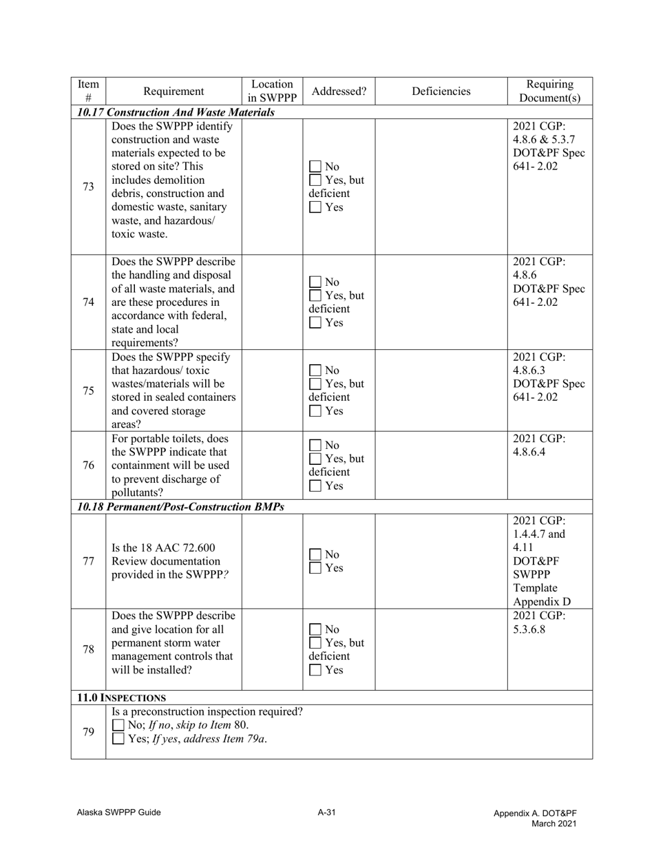 Alaska Storm Water Pollution Prevention Plan Review Checklist - Fill ...