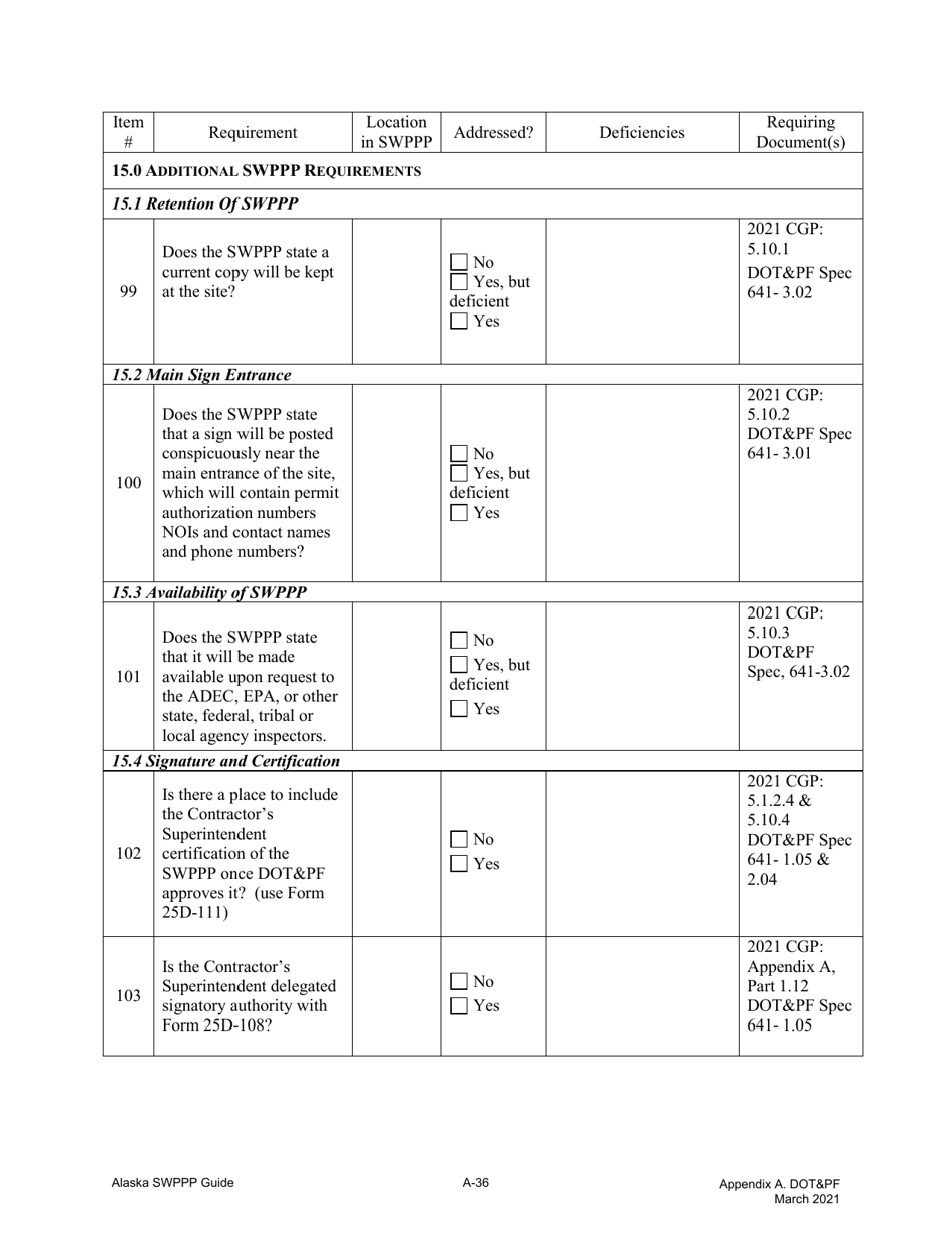 Appendix A Storm Water Pollution Prevention Plan Review Checklist - Alaska, Page 26
