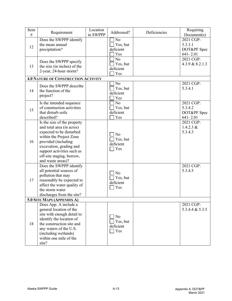 Appendix A Storm Water Pollution Prevention Plan Review Checklist - Alaska, Page 3