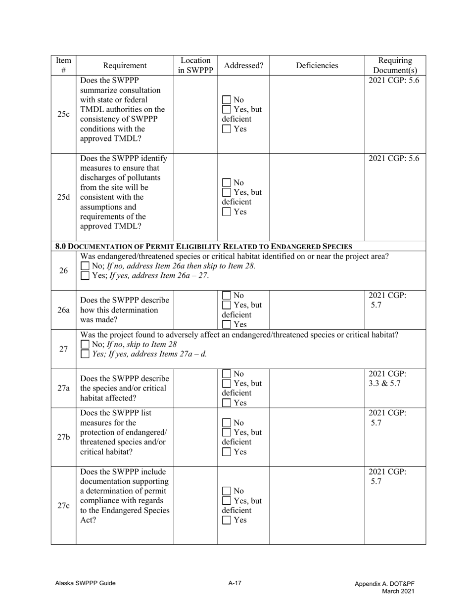 Appendix A Storm Water Pollution Prevention Plan Review Checklist - Alaska, Page 7