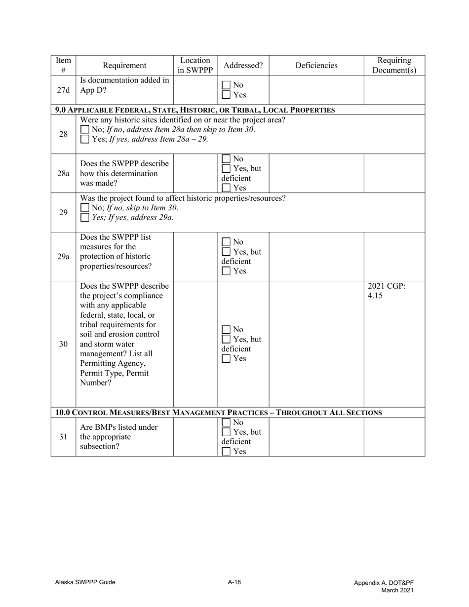Appendix A Storm Water Pollution Prevention Plan Review Checklist - Alaska, Page 8