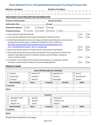 Alaska Medicaid Prior Authorization (Pa) Form - Hemophilia/Bleeding Disorder Prescribing/Treatment Plan - Alaska, Page 2