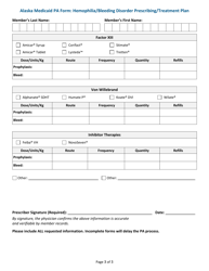 Alaska Medicaid Prior Authorization (Pa) Form - Hemophilia/Bleeding Disorder Prescribing/Treatment Plan - Alaska, Page 3
