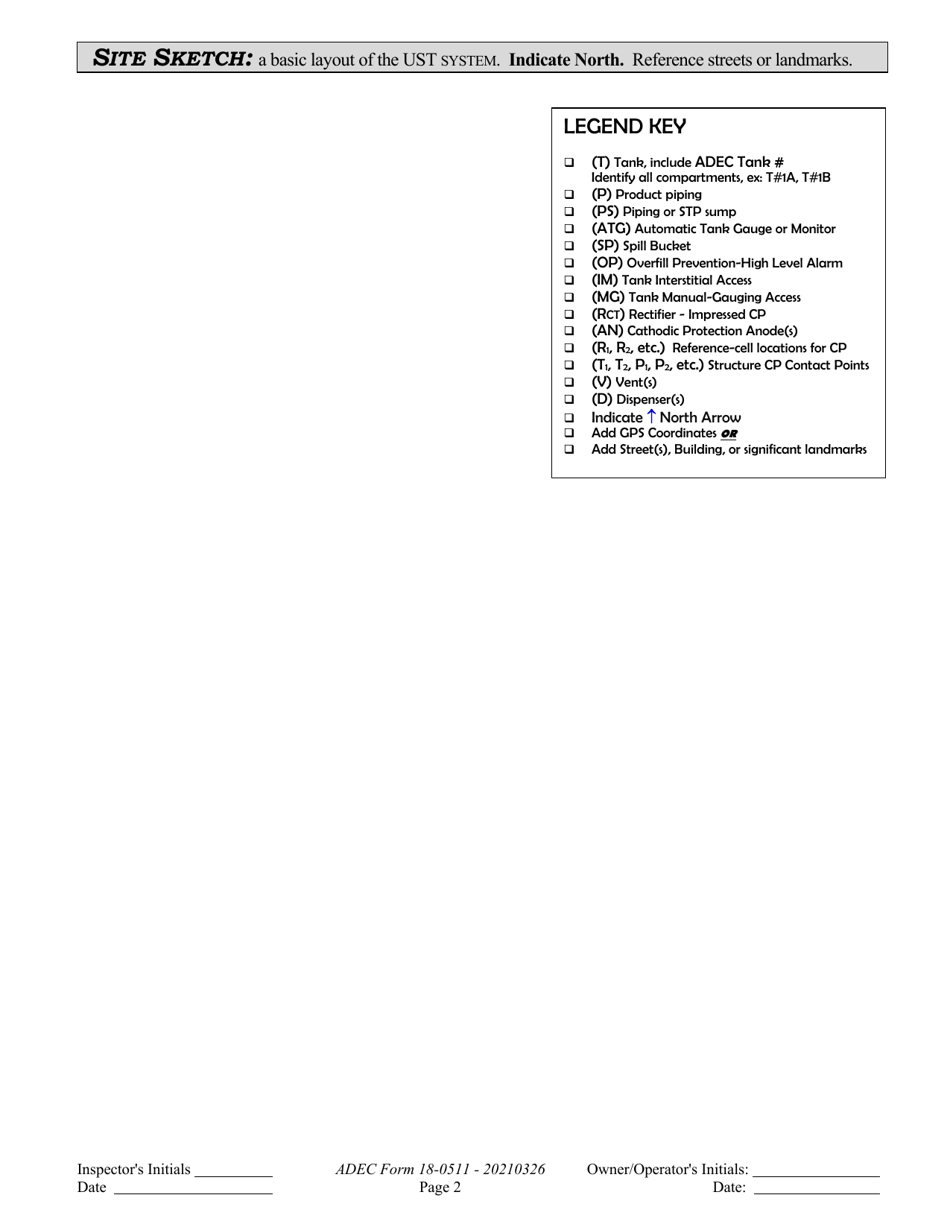 ADEC Form 18-0511 Ust Operations Inspection Report - Alaska, Page 2
