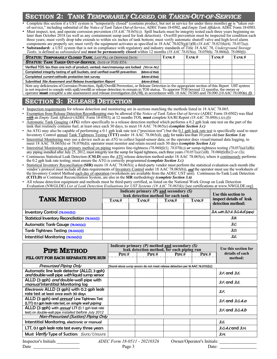 ADEC Form 18-0511 Ust Operations Inspection Report - Alaska, Page 3