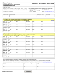 Document preview: Form GAO-3P Payroll Authorization Form - Arizona