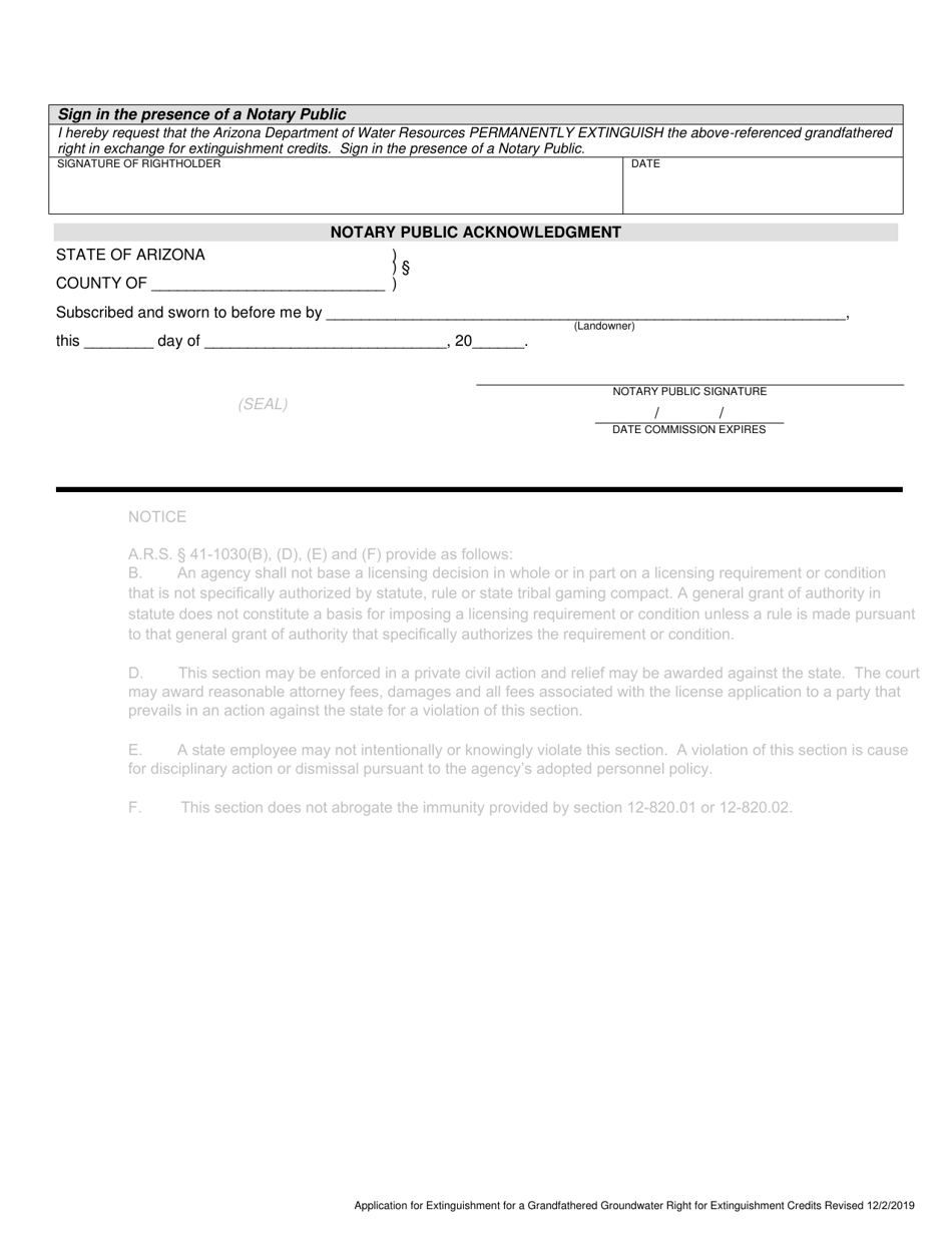 Application for Extinguishment of a Grandfathered Groundwater Right for Extinguishment Credits - Arizona, Page 2
