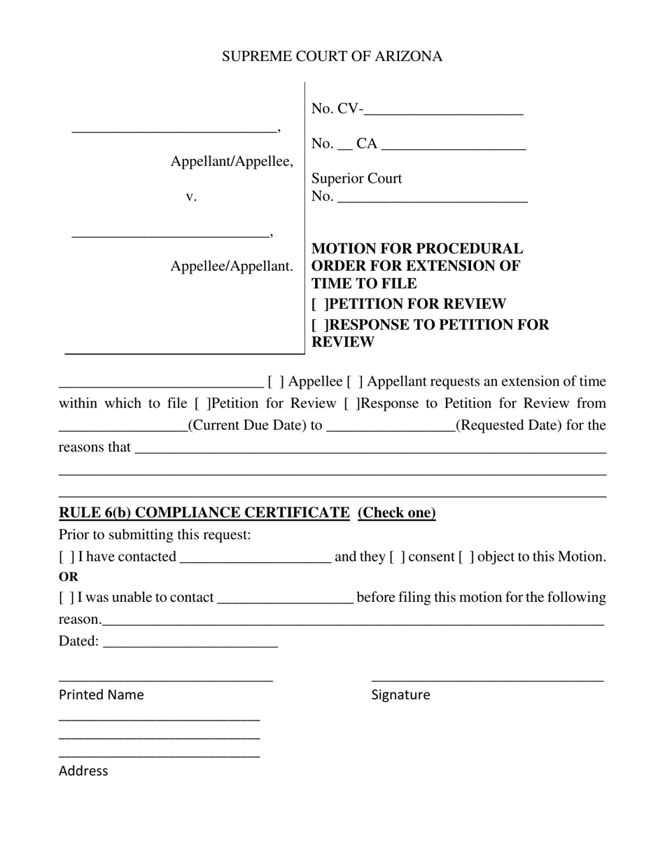Civil - Motion for Extension of Time to File Petition for Review / Response to Petition for Review - Arizona, Page 1
