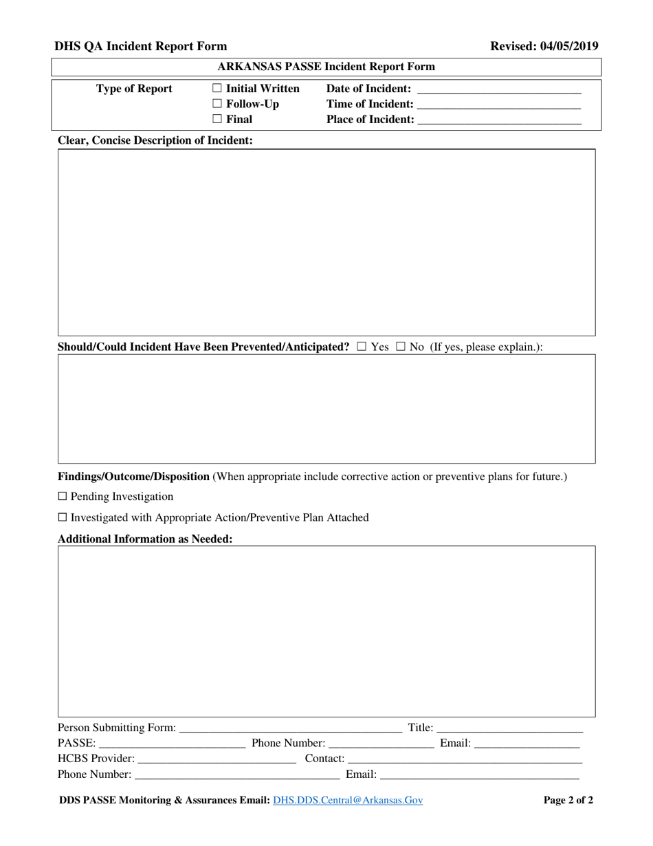 Arkansas Passe Incident Report Form - Arkansas, Page 2