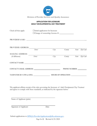 Document preview: Application for Licensure Adult Developmental Day Treatment - Arkansas