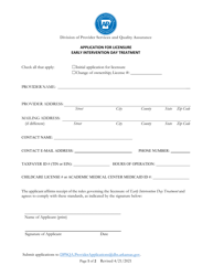 Document preview: Application for Licensure Early Intervention Day Treatment - Arkansas