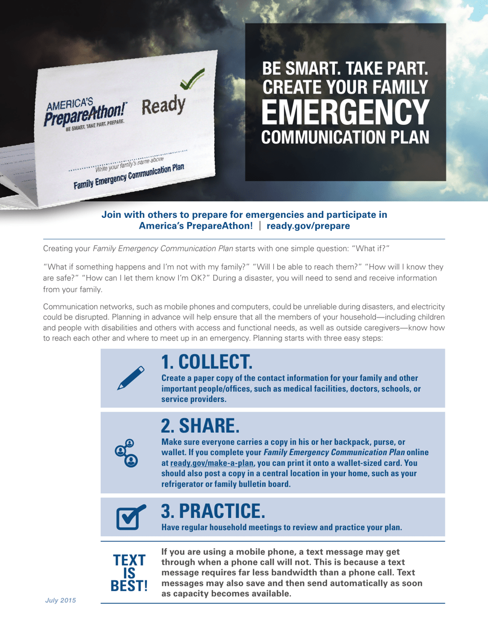 Create Your Family Emergency Communication Plan, Page 1