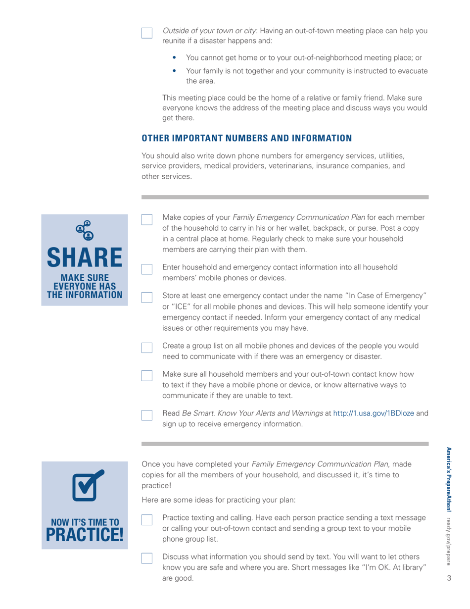 Create Your Family Emergency Communication Plan, Page 3