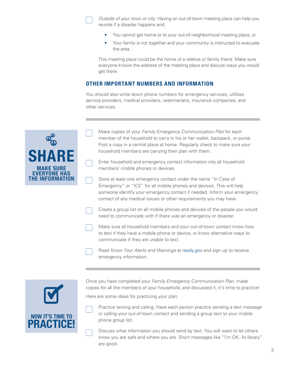 FEMA Form P-1094 Create Your Family Emergency Communication Plan, Page 3
