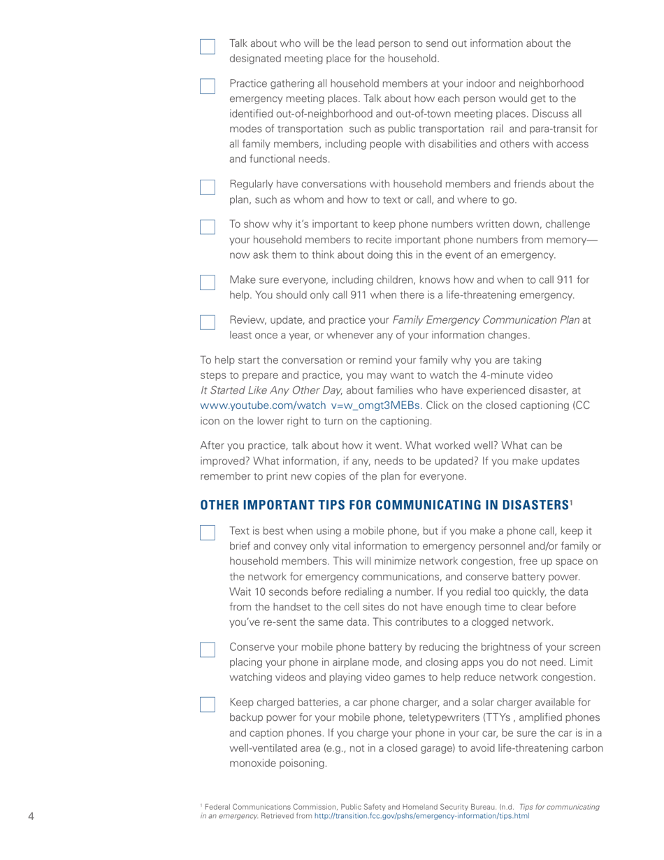 FEMA Form P-1094 Create Your Family Emergency Communication Plan, Page 4
