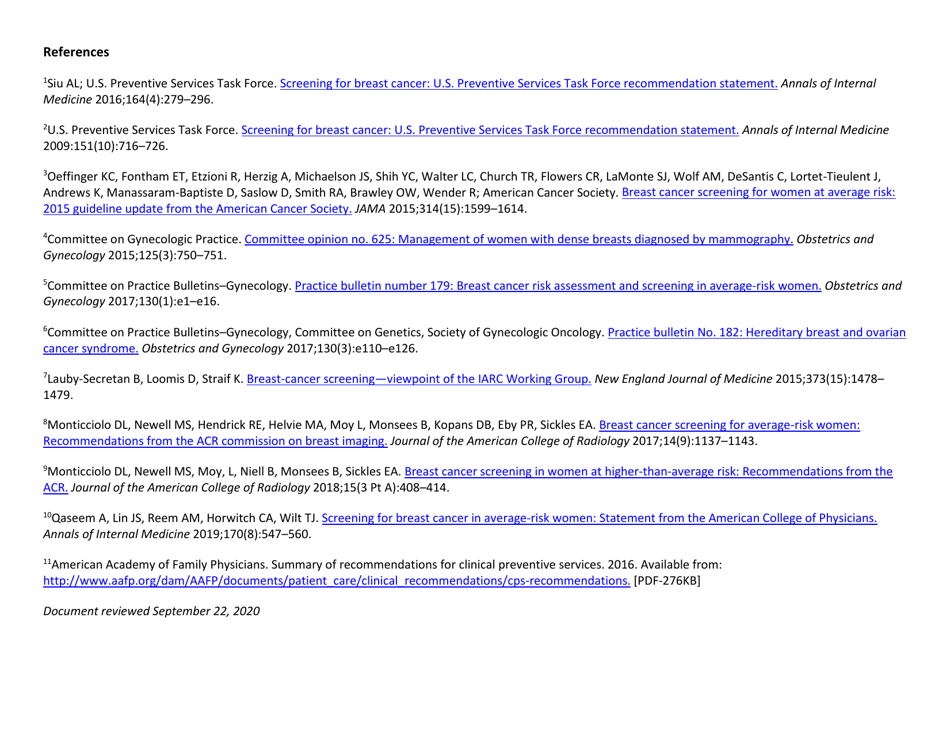 Breast Cancer Screening Guidelines for Women, Page 3