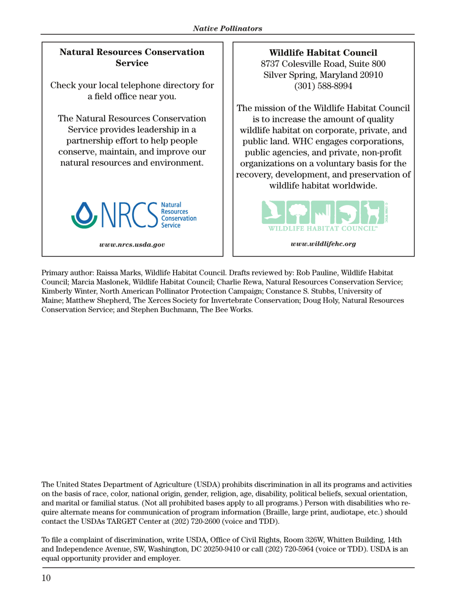 Fish and Wildlife Habitat Management Leaflet Number 34: Native Pollinators, Page 10
