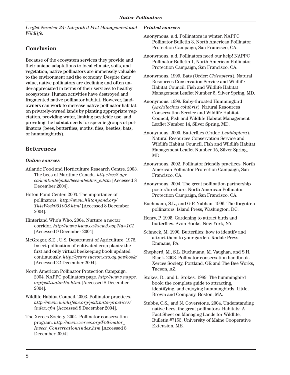 Fish and Wildlife Habitat Management Leaflet Number 34: Native Pollinators, Page 8