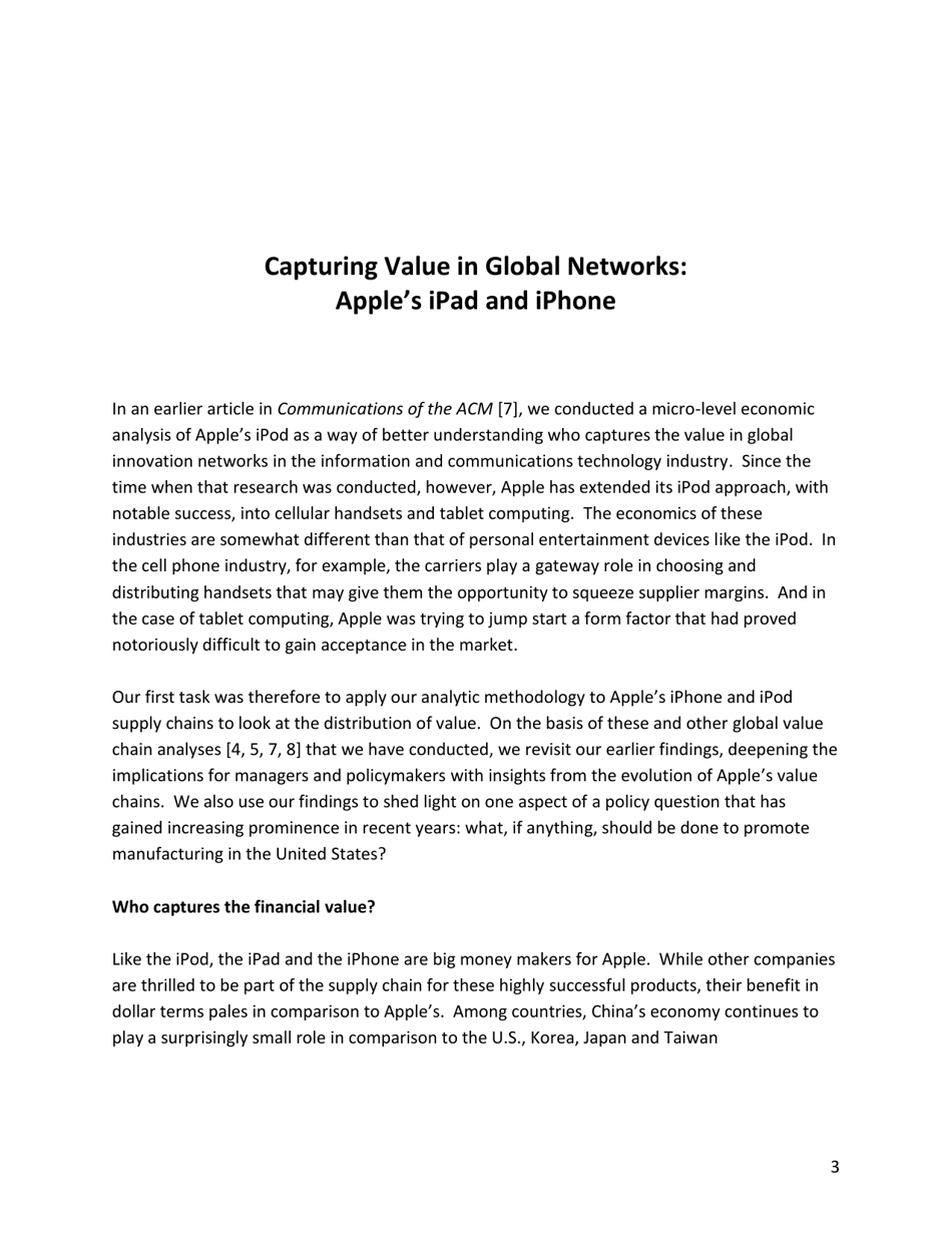 Capturing Value in Global Networks: Apples Ipad and Iphone - Kenneth L. Kraemer, Greg Linden and Jason Dedrick, Page 3