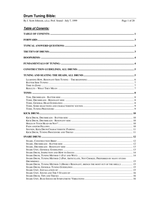 Drum Tuning Bible - J. Scott Johnson, a.k.a. Prof. Sound