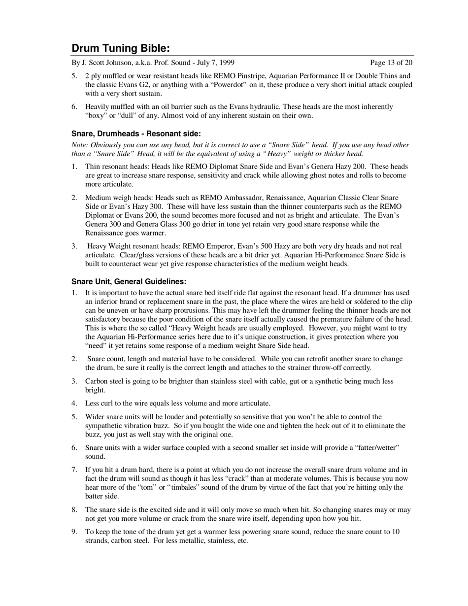 Drum Tuning Bible - J. Scott Johnson, a.k.a. Prof. Sound, Page 13