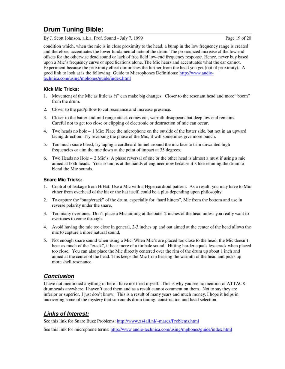 Drum Tuning Bible - J. Scott Johnson, a.k.a. Prof. Sound, Page 19