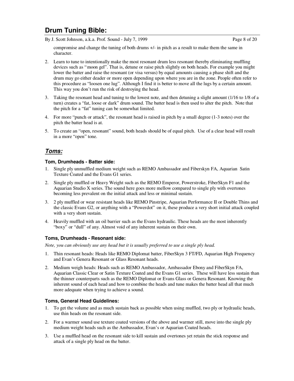 Drum Tuning Bible - J. Scott Johnson, a.k.a. Prof. Sound, Page 8