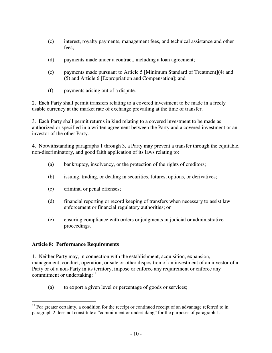 U.S. Model Bilateral Investment Treaty, Page 10