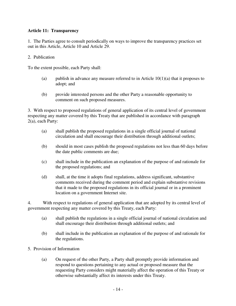 U.S. Model Bilateral Investment Treaty, Page 14