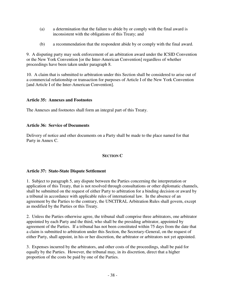 U.S. Model Bilateral Investment Treaty, Page 38