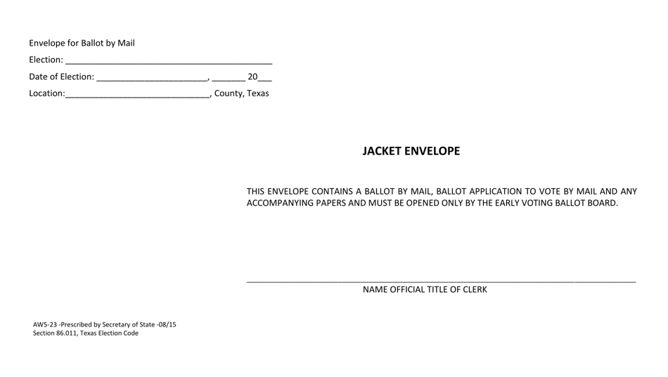 Form AW5-23 Jacket Envelope - Texas, Page 1