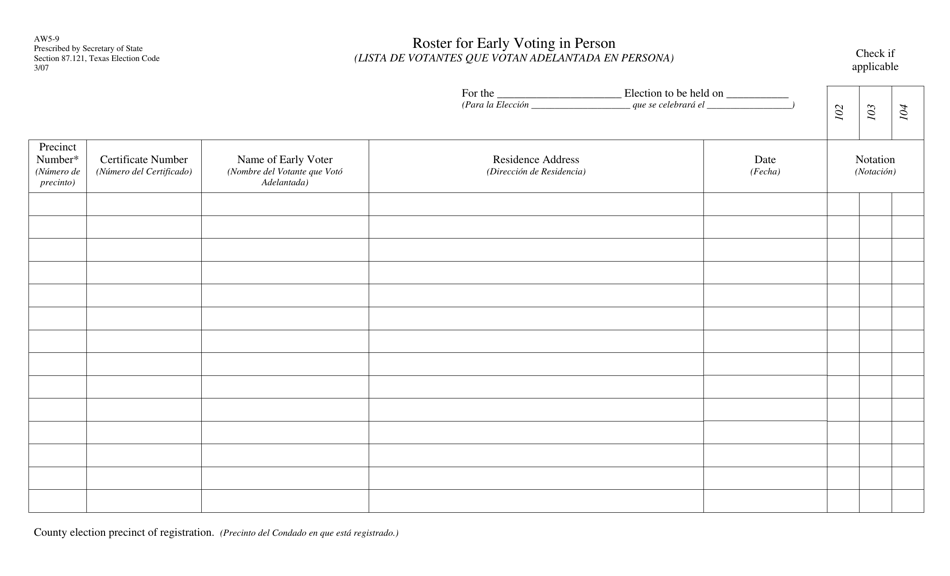 Form AW5-9 - Fill Out, Sign Online and Download Printable PDF, Texas ...