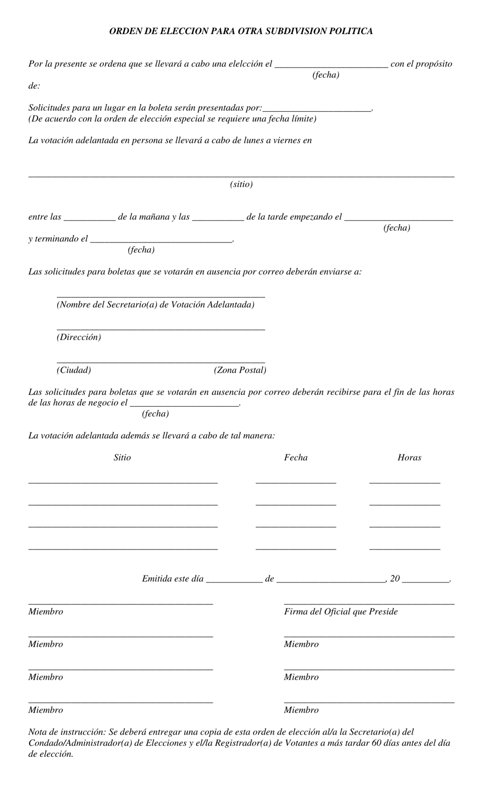 Form AW1-3 Order of Election for Other Political Subdivisions - Texas (English / Spanish), Page 2