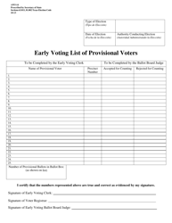 Document preview: Form AW5-14 Early Voting List of Provisional Voters - Texas