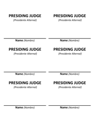 Document preview: Name Badge for Presiding Judges - Texas (English/Spanish)
