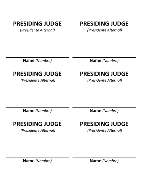 Name Badge for Presiding Judges - Texas (English/Spanish)