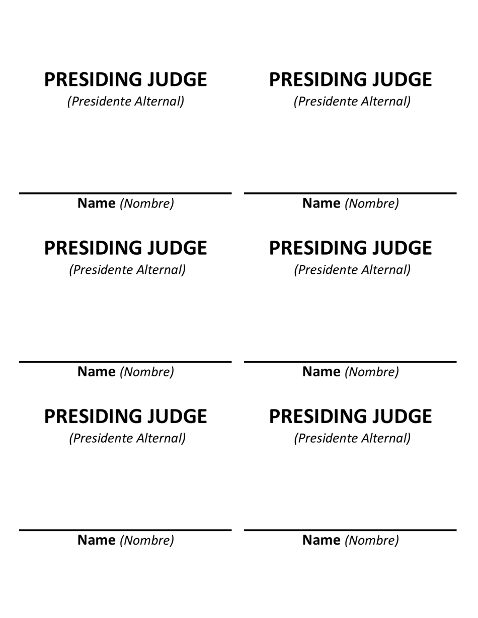 Name Badge for Presiding Judges - Texas (English / Spanish), Page 1