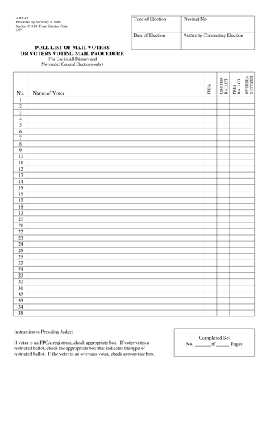 Form AW5-41  Printable Pdf