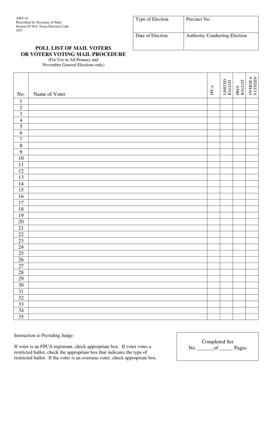 Form AW5-41 - Fill Out, Sign Online and Download Printable PDF, Texas ...