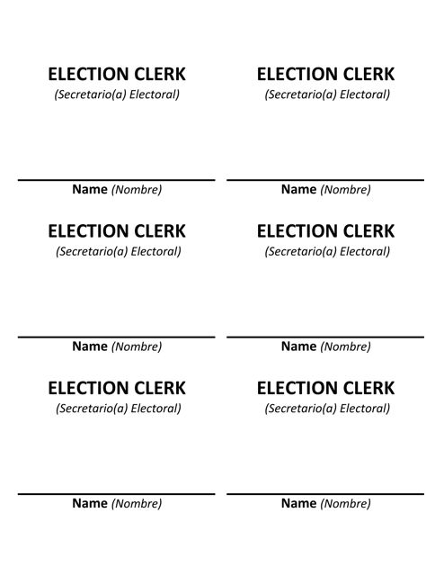 Name Badge for Election Clerks - Texas (English / Spanish) Download Pdf