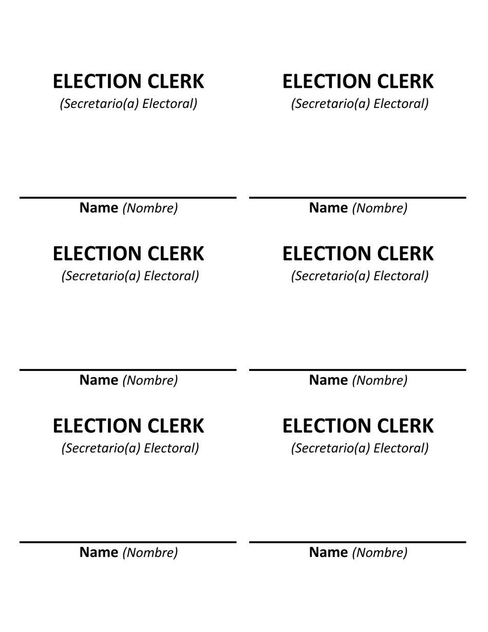 Name Badge for Election Clerks - Texas (English / Spanish), Page 1