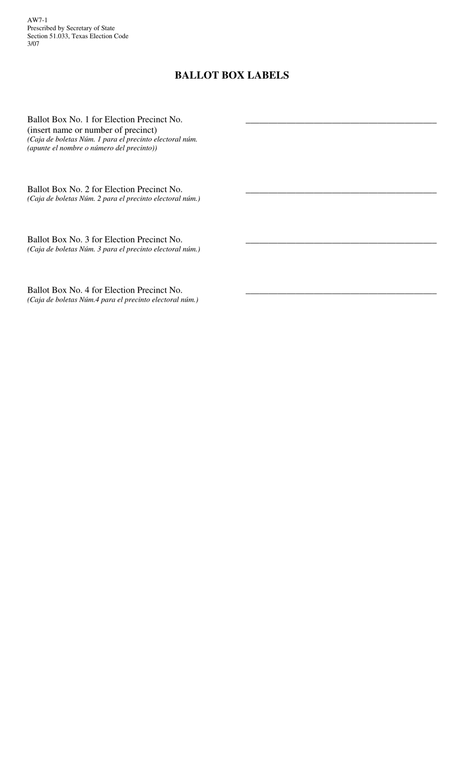 Form AW7-1 - Fill Out, Sign Online and Download Printable PDF, Texas ...