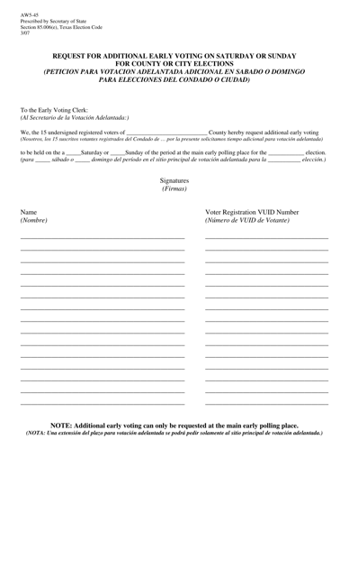 Form AW5-45  Printable Pdf