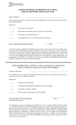 Document preview: Form AW5-18 Notice of Denial of Request to Cancel Application for a Ballot by Mail - Texas (English/Spanish)