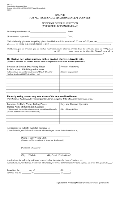 Form AW1-11  Printable Pdf
