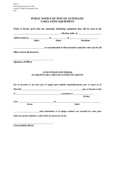 Form AW6-1 - Fill Out, Sign Online and Download Printable PDF, Texas ...