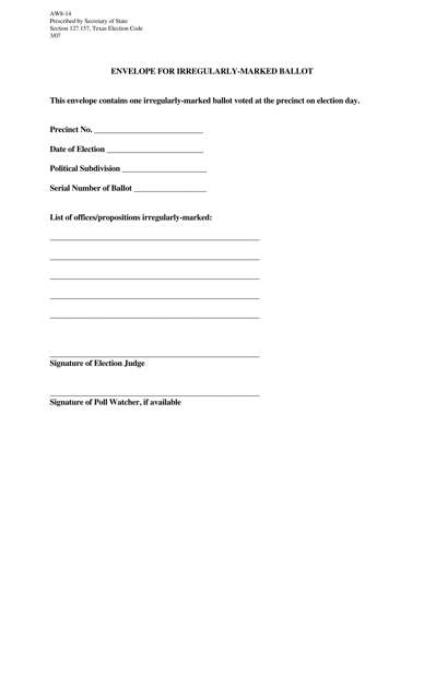 Form AW8-14  Printable Pdf