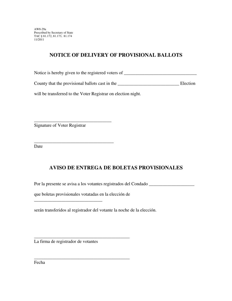Form AW8-29A - Fill Out, Sign Online and Download Printable PDF, Texas ...
